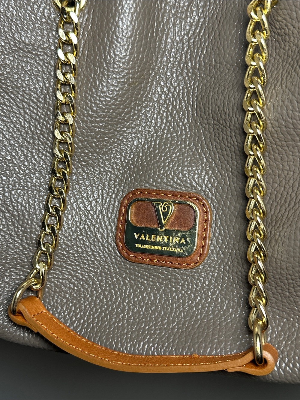 Valentina gray with brown leather Crossbody Bag Gold Hardware - Picture 4 of 10